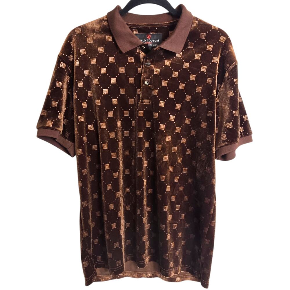 NWT Suslo Couture Mens Large Slim Fit Velvet Button Henley Shirt Brown Academia